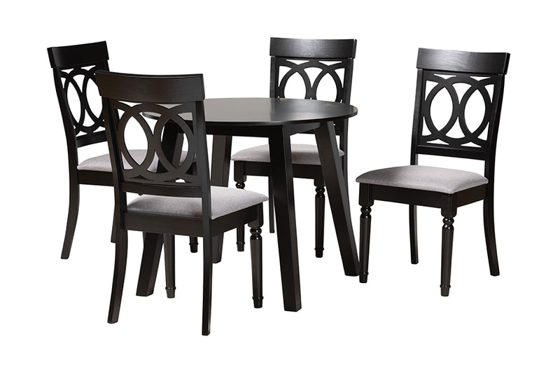 Elsbeth Modern Gray Fabric and Dark Brown Finished Wood 5-Piece Dining Set