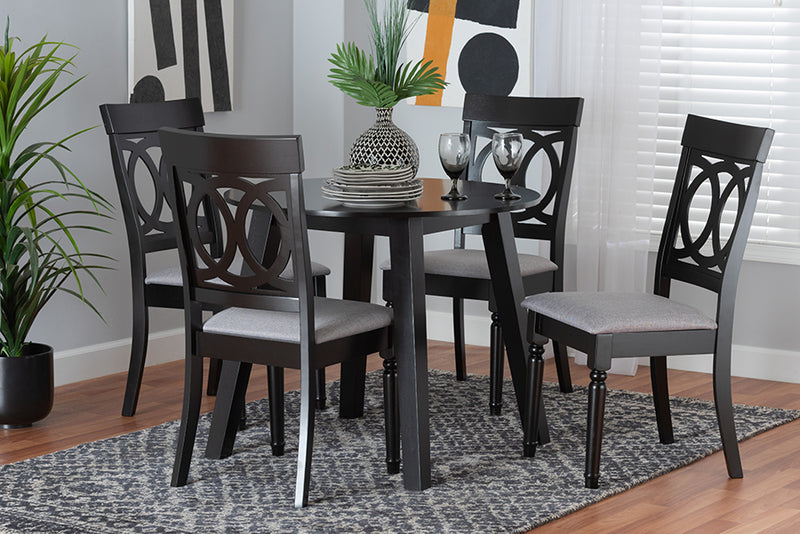 Elsbeth Modern Gray Fabric and Dark Brown Finished Wood 5-Piece Dining Set