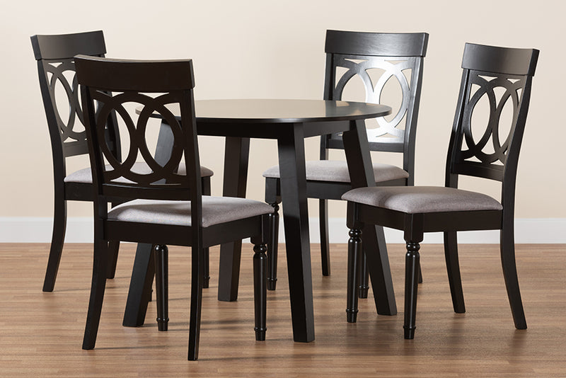 Elsbeth Modern Gray Fabric and Dark Brown Finished Wood 5-Piece Dining Set