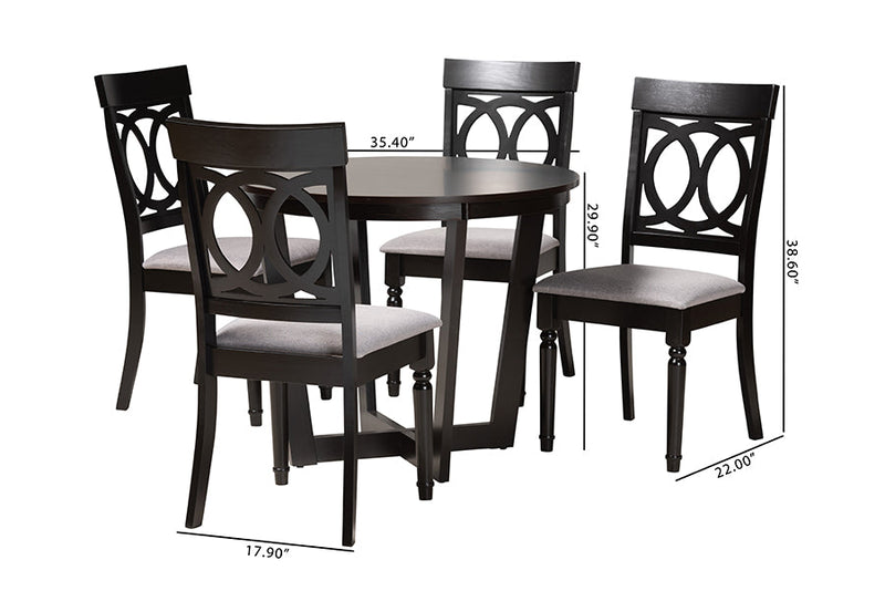 Louane Modern Gray Fabric and Dark Brown 5-Piece Dining Set Baxton