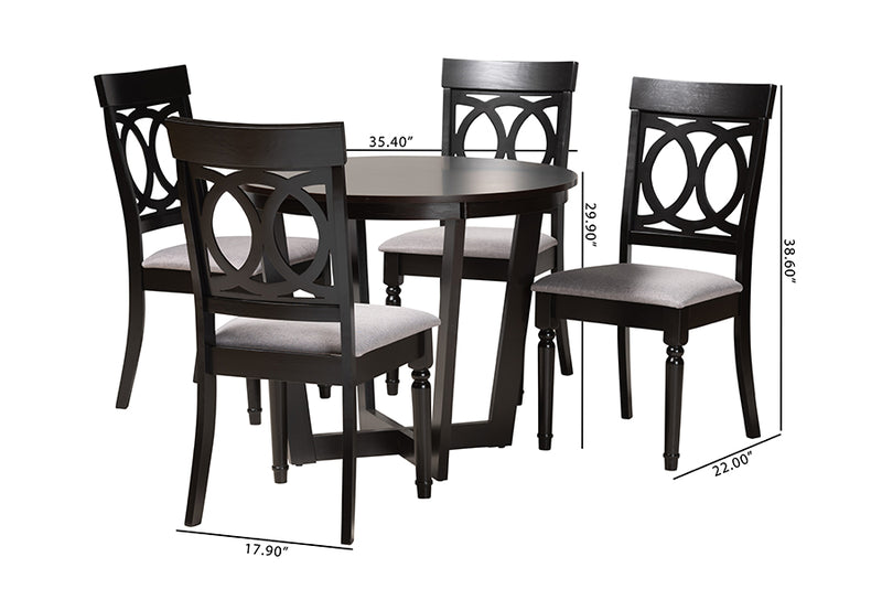 Louane Modern Gray Fabric and Dark Brown Finished Wood 5-Piece Dining Set