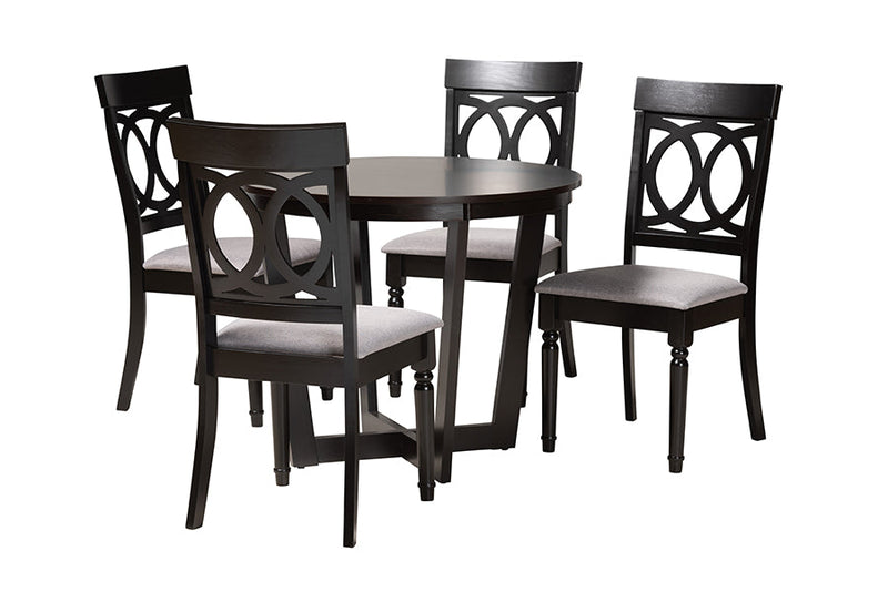Louane Modern Gray Fabric and Dark Brown 5-Piece Dining Set Baxton