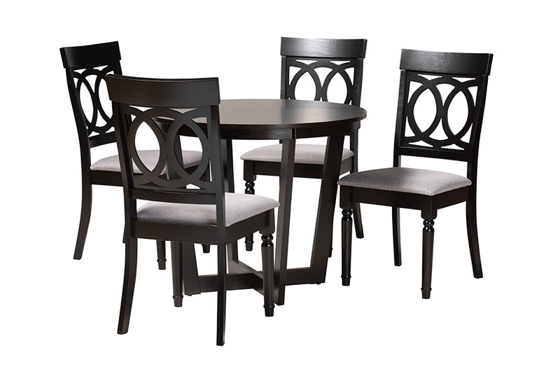 Louane Modern Gray Fabric and Dark Brown Finished Wood 5-Piece Dining Set