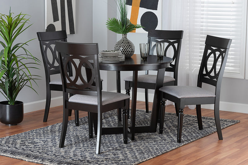 Louane Modern Gray Fabric and Dark Brown Finished Wood 5-Piece Dining Set