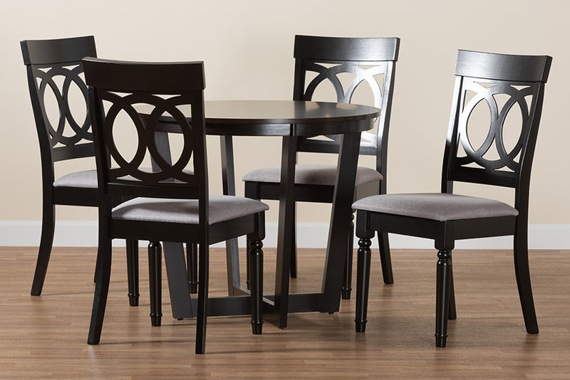 Louane Modern Gray Fabric and Dark Brown Finished Wood 5-Piece Dining Set