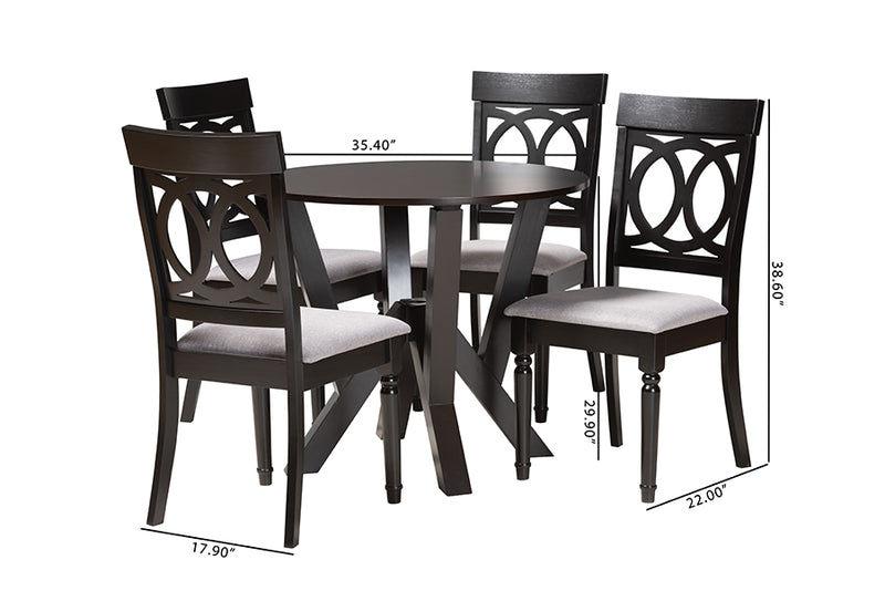 Earvin Modern Gray Fabric and Dark Brown Finished Wood 5-Piece Dining Set