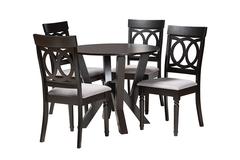 Earvin Modern Gray Fabric and Dark Brown Finished Wood 5-Piece Dining Set