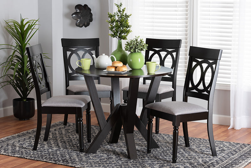 Earvin Modern Gray Fabric and Dark Brown Finished Wood 5-Piece Dining Set