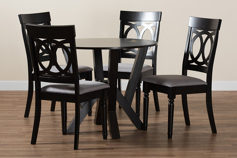 Earvin Modern Gray Fabric and Dark Brown Finished Wood 5-Piece Dining Set