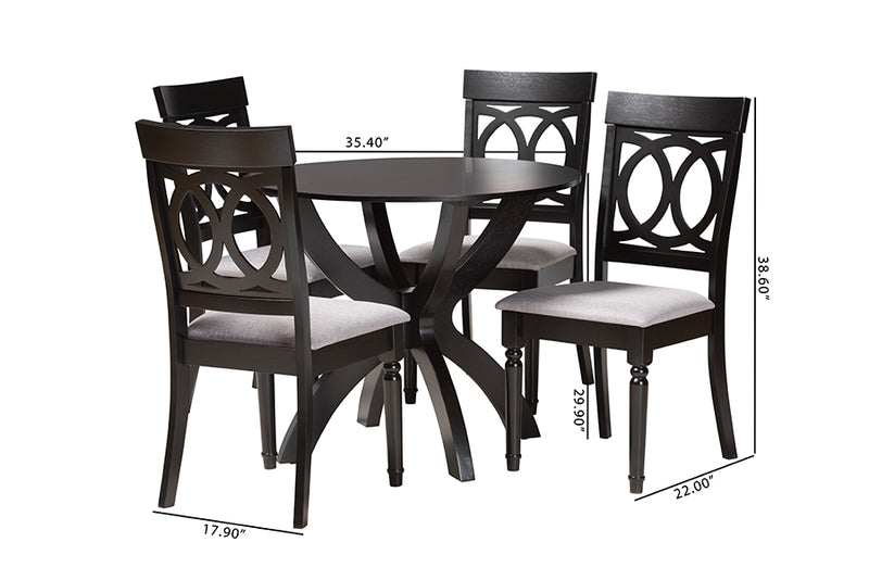 Benjen Modern Gray Fabric and Dark Brown Finished Wood 5-Piece Dining Set