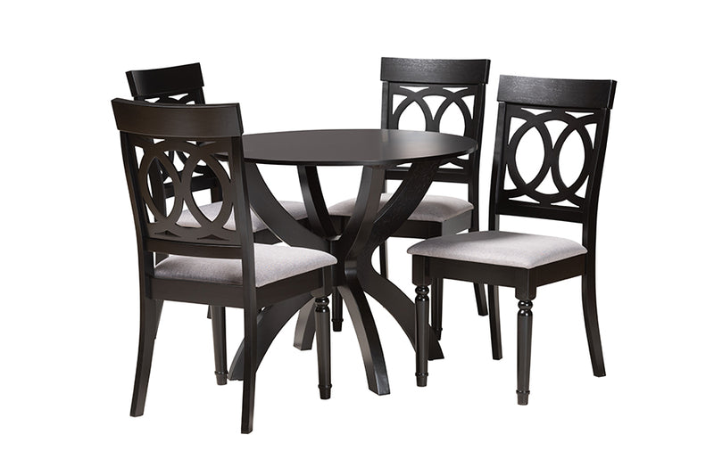 Benjen Modern Gray Fabric and Dark Brown Finished Wood 5-Piece Dining Set