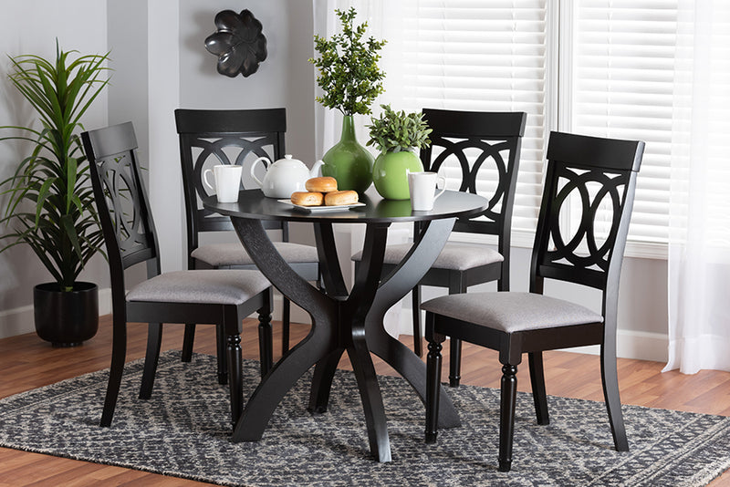 Benjen Modern Gray Fabric and Dark Brown Finished Wood 5-Piece Dining Set