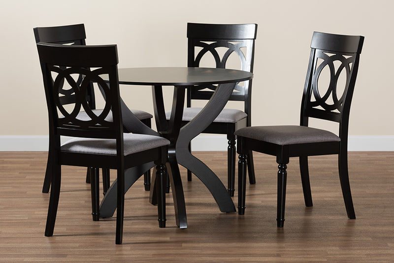 Benjen Modern Gray Fabric and Dark Brown Finished Wood 5-Piece Dining Set