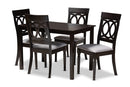 Felisa Gray Fabric Upholstered Espresso Brown Finished 5-Piece Wood Dining Set Baxton
