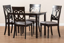Felisa Gray Fabric Upholstered Espresso Brown Finished 5-Piece Wood Dining Set Baxton