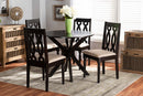 Sabriel Sand Fabric Upholstered and Dark Brown 5-Piece Dining Set Baxton