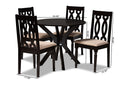 Sabriel Sand Fabric Upholstered and Dark Brown 5-Piece Dining Set Baxton