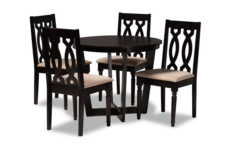 Paine Sand Fabric Upholstered and Dark Brown 5-Piece Dining Set Baxton