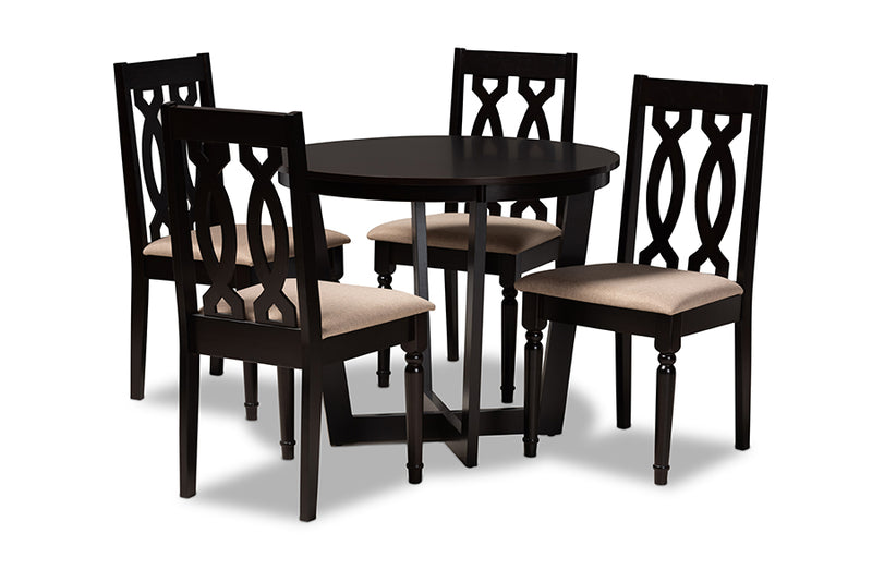 Paine Modern and Contemporary Sand Fabric Upholstered and Dark Brown Finished Wood 5-Piece Dining Set