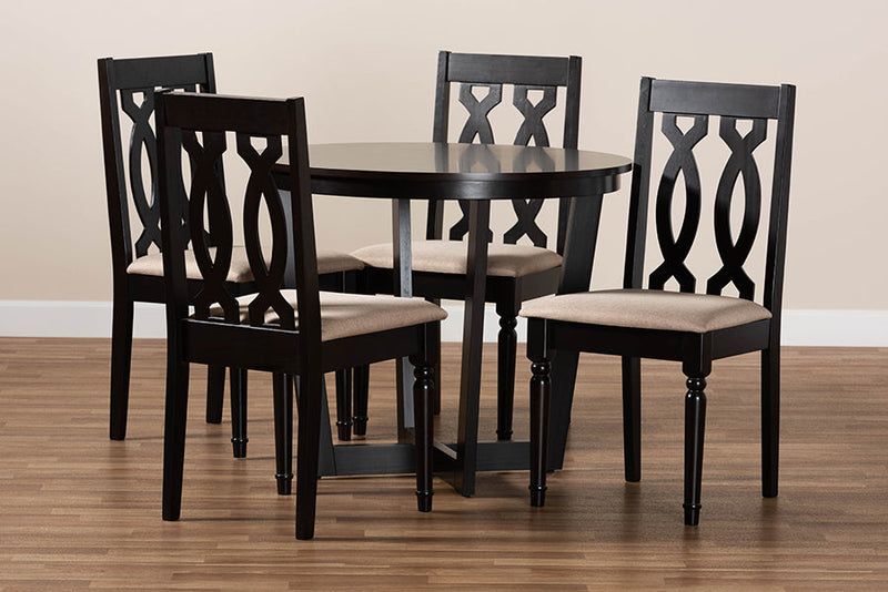 Paine Sand Fabric Upholstered and Dark Brown 5-Piece Dining Set Baxton