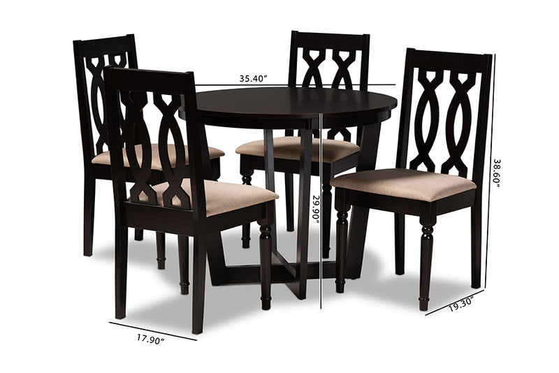 Paine Modern and Contemporary Sand Fabric Upholstered and Dark Brown Finished Wood 5-Piece Dining Set