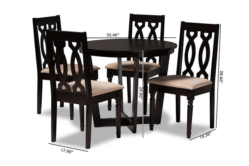 Paine Sand Fabric Upholstered and Dark Brown 5-Piece Dining Set Baxton