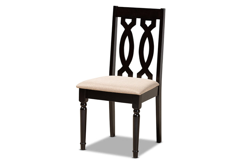 Ferguson Sand Fabric Upholstered and Dark Brown 5-Piece Dining Set Baxton