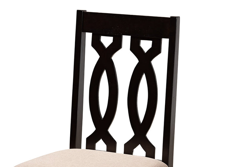 Ferguson Sand Fabric Upholstered and Dark Brown 5-Piece Dining Set Baxton