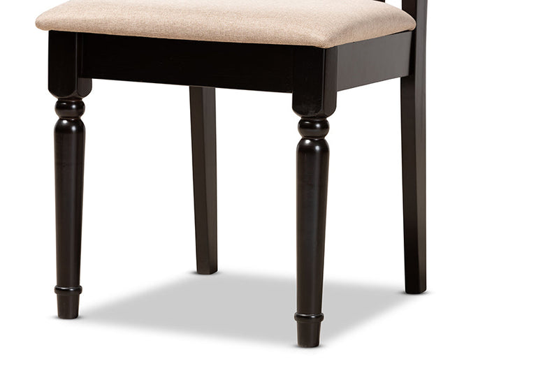 Ferguson Sand Fabric Upholstered and Dark Brown 5-Piece Dining Set Baxton