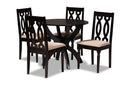 Camira Sand Fabric Upholstered and Dark Brown 5-Piece Dining Set Baxton