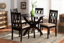 Camira Sand Fabric Upholstered and Dark Brown 5-Piece Dining Set Baxton