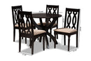 Camira Sand Fabric Upholstered and Dark Brown 5-Piece Dining Set Baxton