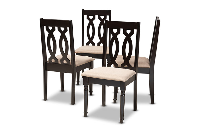 Kaira Modern and Contemporary Sand Fabric Upholstered Espresso Brown Finished Wood Dining Chair Set of 4