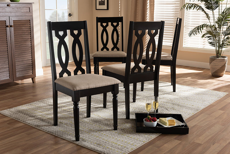 Kaira Sand Fabric Upholstered Espresso Brown Dining Chair Set of 4 Baxton