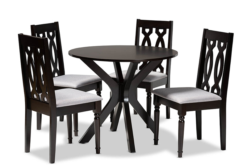 Sabriel Modern and Contemporary Gray Fabric Upholstered and Dark Brown Finished Wood 5-Piece Dining Set