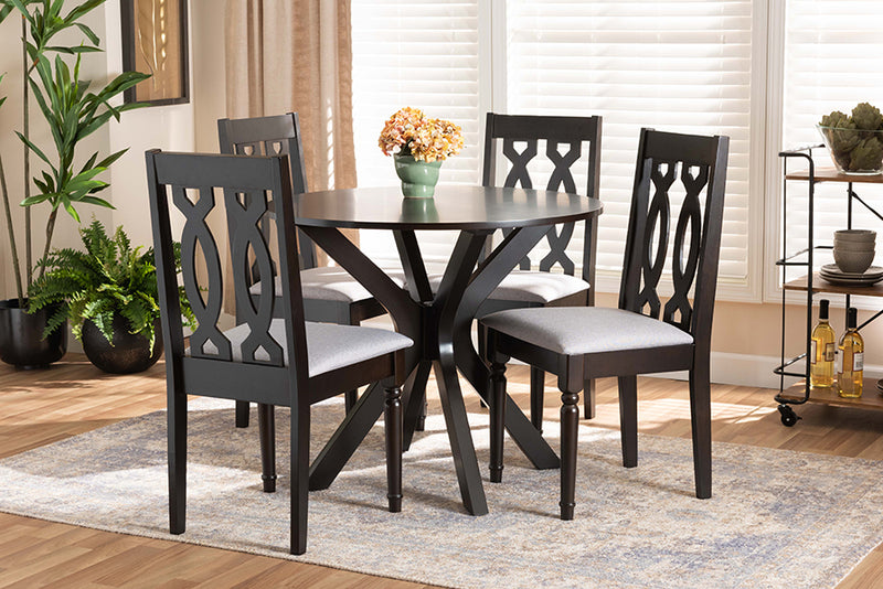 Sabriel Modern and Contemporary Gray Fabric Upholstered and Dark Brown Finished Wood 5-Piece Dining Set