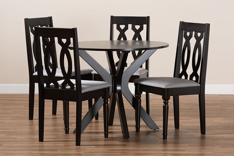 Sabriel Modern and Contemporary Gray Fabric Upholstered and Dark Brown Finished Wood 5-Piece Dining Set