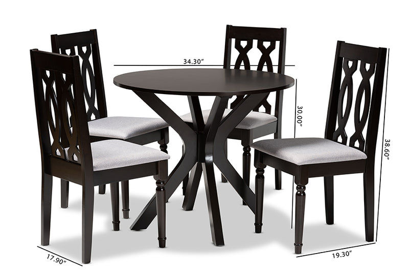 Sabriel Modern and Contemporary Gray Fabric Upholstered and Dark Brown Finished Wood 5-Piece Dining Set