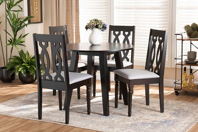 Campbell Modern and Contemporary Gray Fabric Upholstered and Dark Brown Finished Wood 5-Piece Dining Set