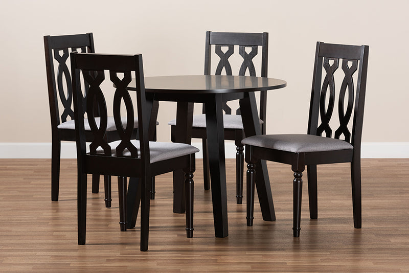 Campbell Modern and Contemporary Gray Fabric Upholstered and Dark Brown Finished Wood 5-Piece Dining Set