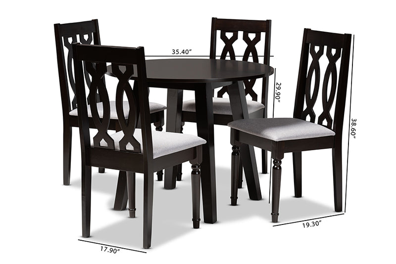 Campbell Modern and Contemporary Gray Fabric Upholstered and Dark Brown Finished Wood 5-Piece Dining Set