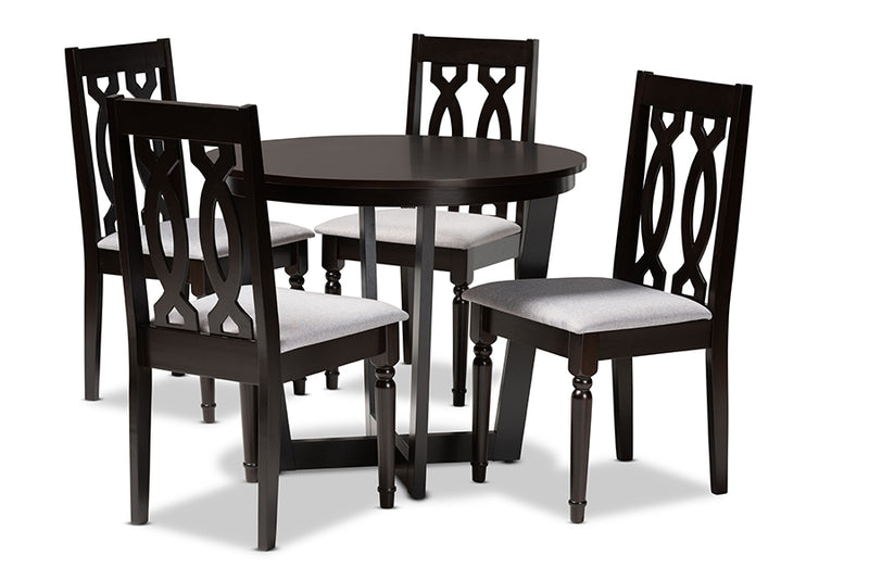 Paine Modern and Contemporary Gray Fabric Upholstered and Dark Brown Finished Wood 5-Piece Dining Set