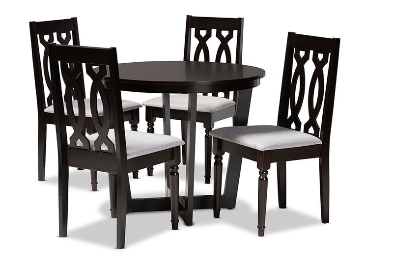 Paine Gray Fabric Upholstered and Dark Brown 5-Piece Dining Set Baxton