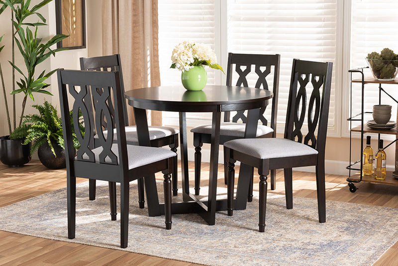 Paine Gray Fabric Upholstered and Dark Brown 5-Piece Dining Set Baxton