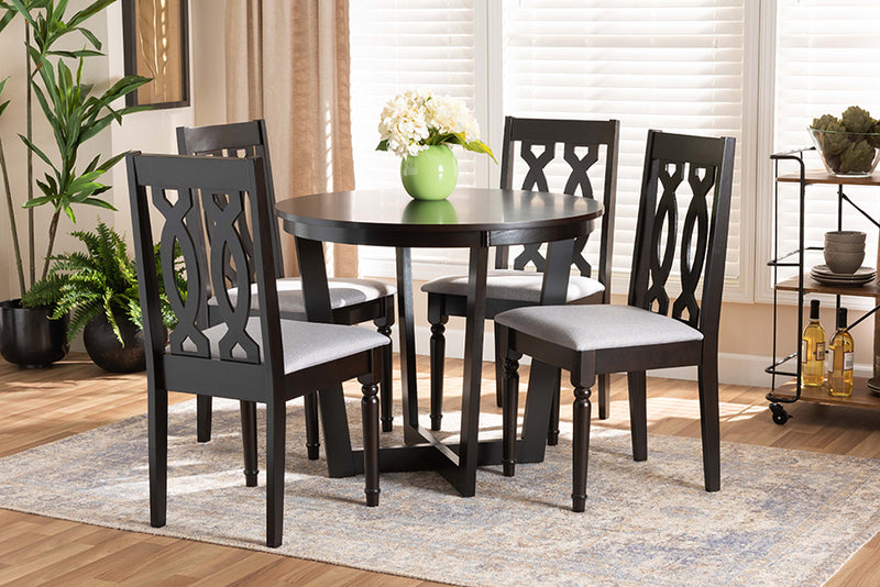 Paine Modern and Contemporary Gray Fabric Upholstered and Dark Brown Finished Wood 5-Piece Dining Set