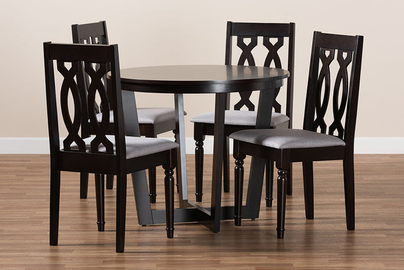 Paine Modern and Contemporary Gray Fabric Upholstered and Dark Brown Finished Wood 5-Piece Dining Set