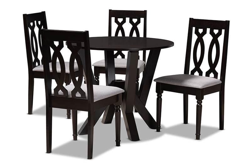 Ferguson Modern and Contemporary Gray Fabric Upholstered and Dark Brown Finished Wood 5-Piece Dining Set