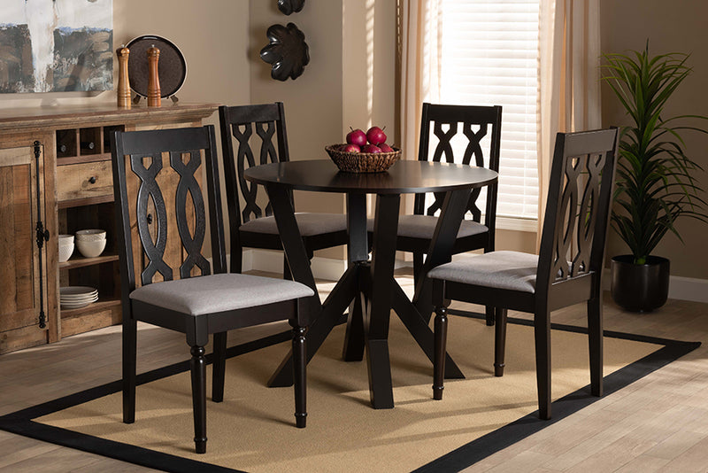 Ferguson Modern and Contemporary Gray Fabric Upholstered and Dark Brown Finished Wood 5-Piece Dining Set