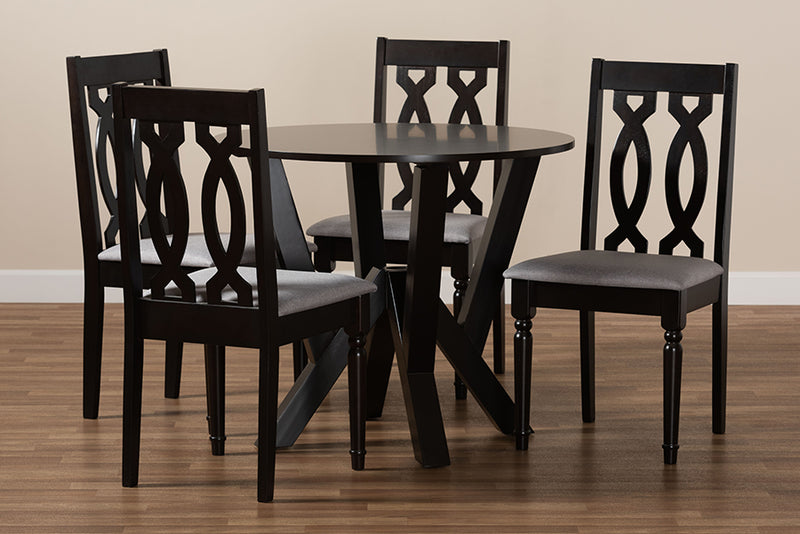 Ferguson Modern and Contemporary Gray Fabric Upholstered and Dark Brown Finished Wood 5-Piece Dining Set