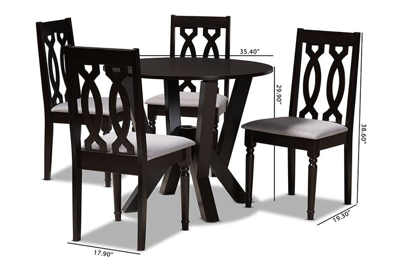 Ferguson Modern and Contemporary Gray Fabric Upholstered and Dark Brown Finished Wood 5-Piece Dining Set